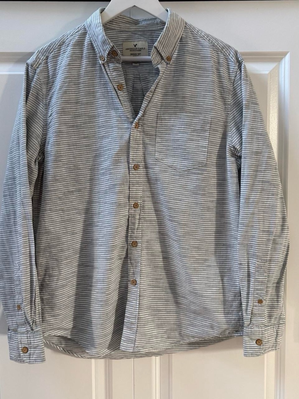 American Eagle Seriously Soft Striped Button Down Shirt - Medium